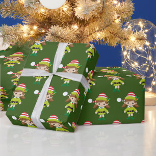 Papel De Presente Garotas festivas de elfo de Natal