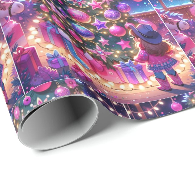 Papel De Presente Garotinha Em Frente Ao Natal Da Árvore (Ponta do rolo)