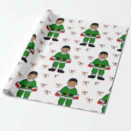 Papel De Presente Garoto Afro de Natal Elfo