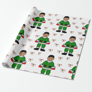 Papel De Presente Garoto Afro de Natal Elfo
