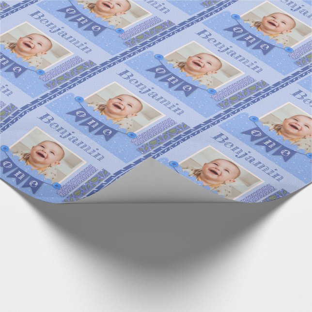 Papel De Presente Garoto primeiro aniversario Azul Embalagem (Ponta)