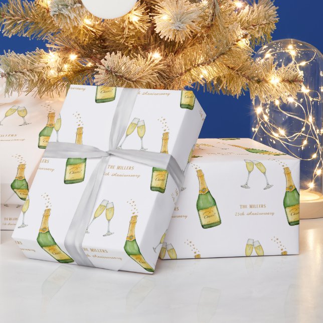 Papel De Presente Garrafa de champanhe e copo  (Feriados)
