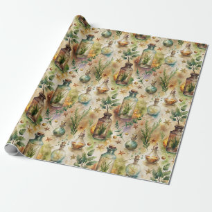 Papel De Presente Garrafa de Feitiçaria Mística Verde Marrom