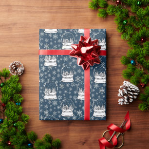 Papel De Presente Garrafa de Neve de Inverno Azul Marinho & Padrão d