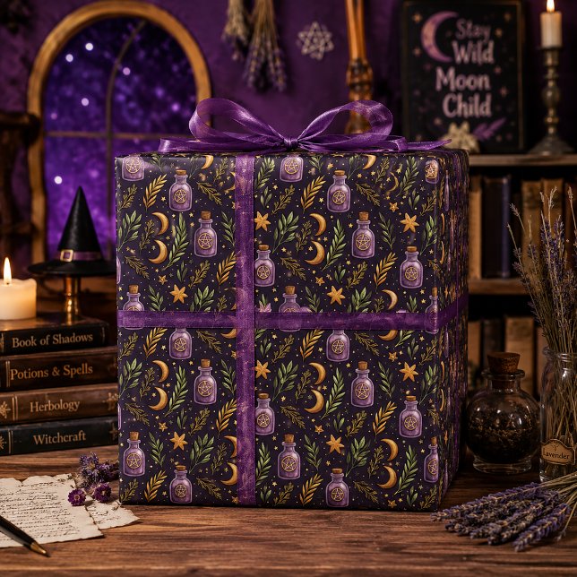 Papel De Presente Garrafa de Poção Mágica Crescente Roxo Escuro (Criador carregado)