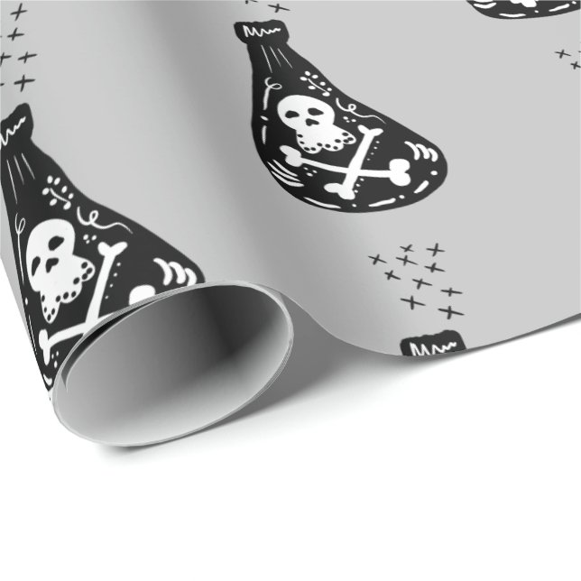 Papel De Presente Garrafa de veneno de esqueleto fofo de Halloween (Ponta do rolo)