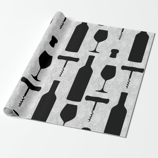 Papel De Presente Garrafa de Vinho e Copo (Desenrolado)
