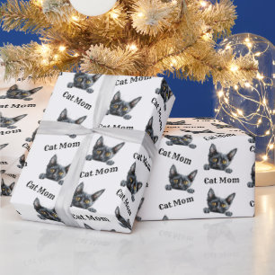 Papel De Presente Gata Mãe Espiando Lykoi Padrão Repetitivo