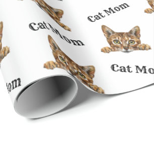 Papel De Presente Gata Mãe Espiando Padrão Repetitivo Chausie