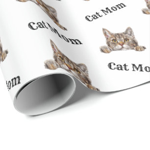 Papel De Presente Gata Mãe Espiando Watercolor Pelo Curto Brasileiro