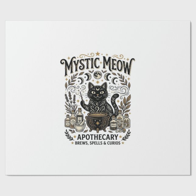 Papel De Presente Gata Mística Meow Bruxa Apotecária Mística Gata Vi (Aberto)