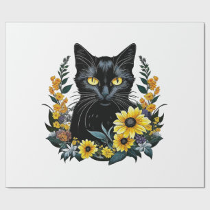 Papel De Presente gata preta com flores