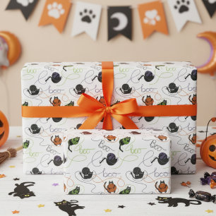 Papel De Presente Gata Preta Lindamente Emaranhada Gatinha Halloween