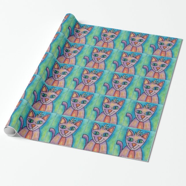 Papel De Presente Gata Rosa Roxa (Desenrolado)
