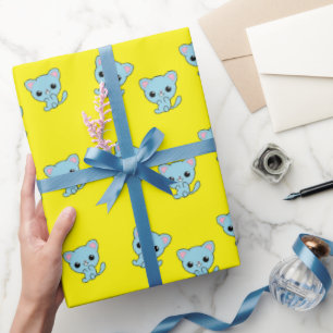 Papel De Presente Gatinho azul de salto bonito em amarelo
