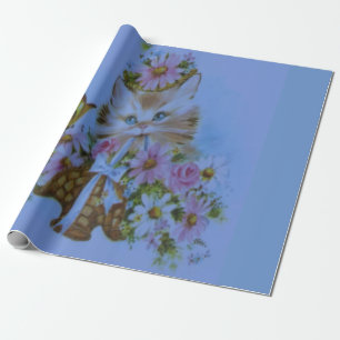 Papel De Presente Gatinho bonito perfeito, azul e rosa