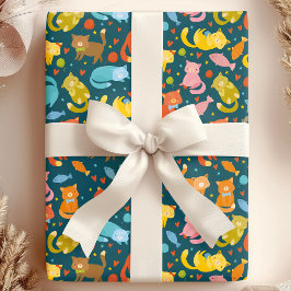Papel De Presente Gatinho Brincalhão & Amante de Peixes Gato