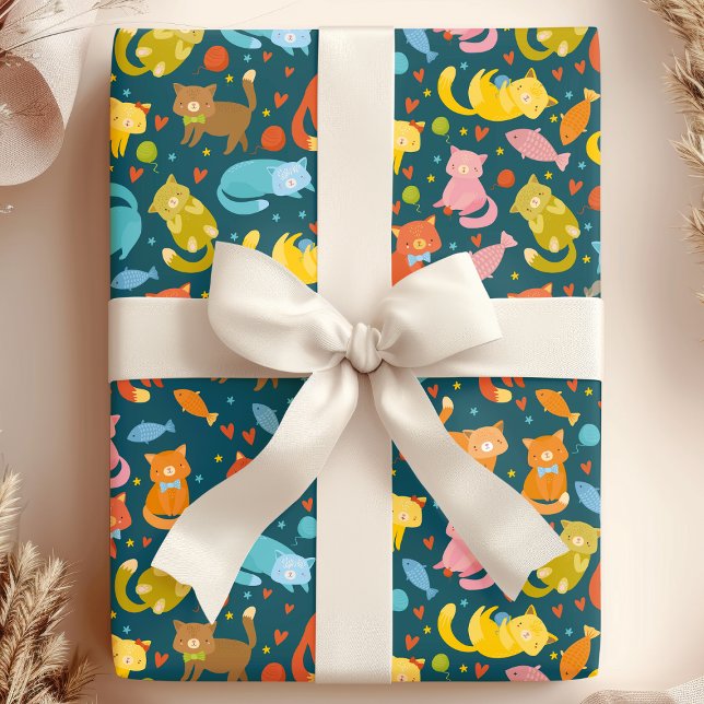 Papel De Presente Gatinho Brincalhão & Amante de Peixes Gato (Criador carregado)