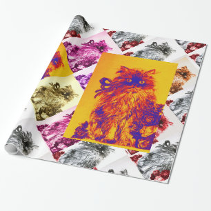 Papel De Presente GATINHO COM ROSAS VERMELHAS,Laranja Amarelo,Azul