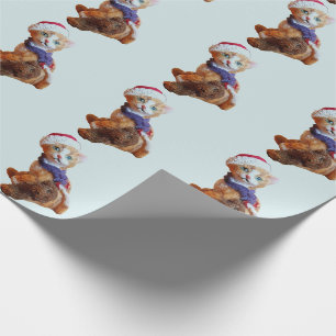 Papel De Presente Gatinho com Urso de Teddy e Natal