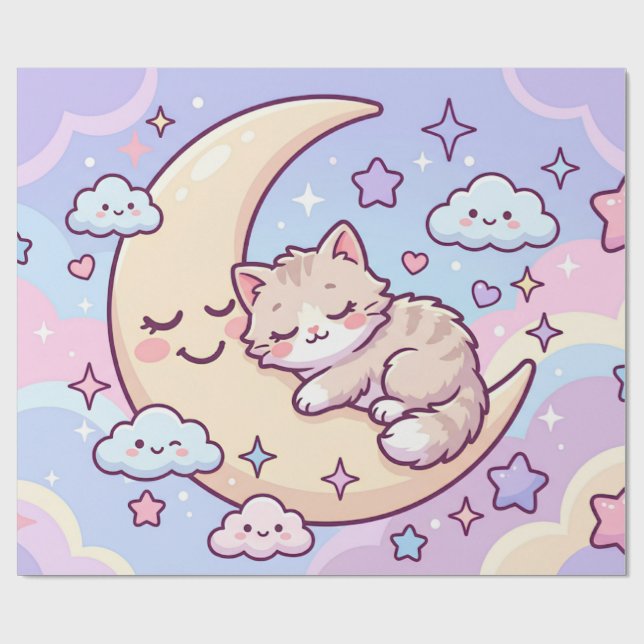 Papel De Presente Gatinho da Lua Sonolento (Aberto)