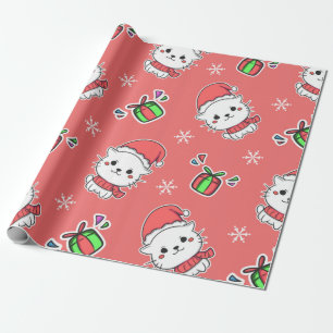 Papel De Presente Gatinho de Natal de Kawaii