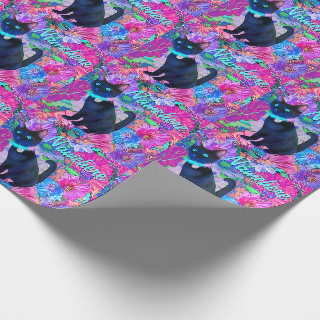 Papel De Presente Gatinho do delírio! Flores e gatinho! (Ponta)