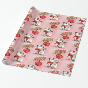 Papel De Presente Gatinho E Árvore De Gatinho De Vintage De Natal B