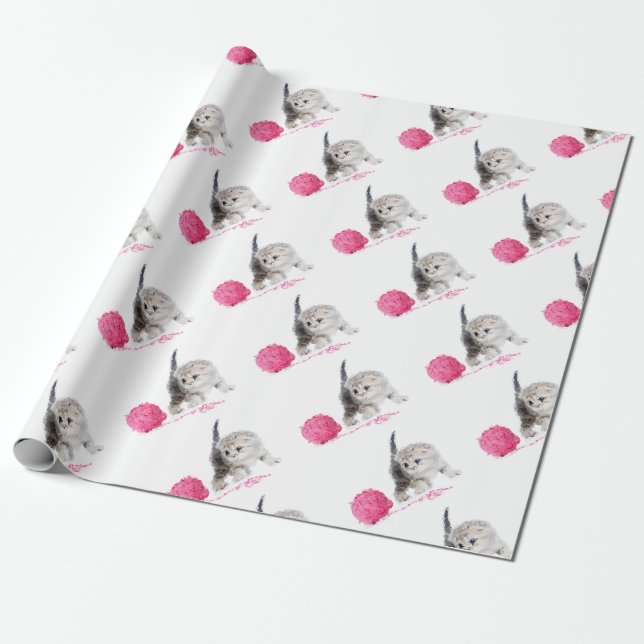 Papel De Presente Gatinho engraçado adorável Low Poly gracioso (Desenrolado)