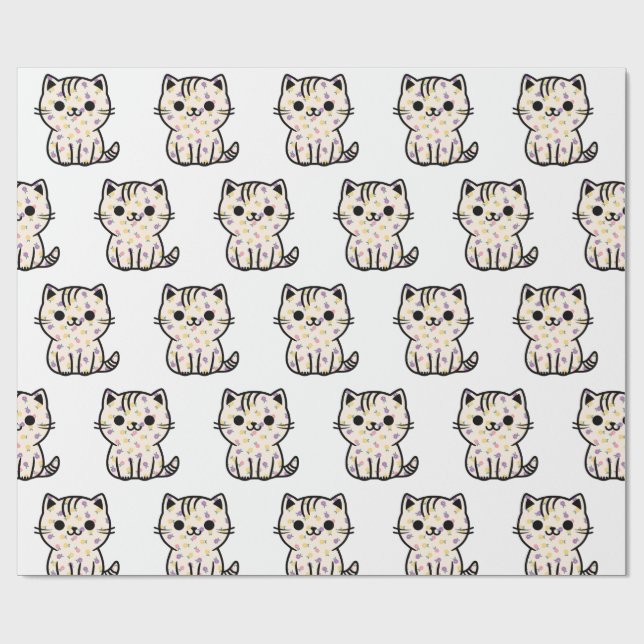 Papel De Presente Gatinho floral bonito (Aberto)