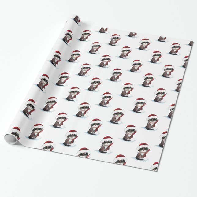 Papel De Presente Gatinho Gatinho de Natal em Santa Hat (Desenrolado)