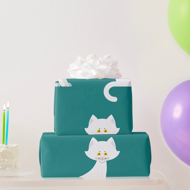 Papel De Presente Gatinho Minimalista Gato Branco (Criador carregado)