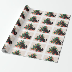 Papel De Presente Gatinho Preto Bonito com aspecto Culpado - Natal