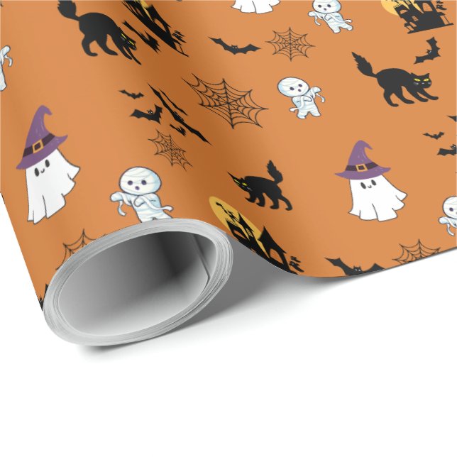 Papel De Presente Gatinho Preto Fofo de Halloween   (Ponta do rolo)