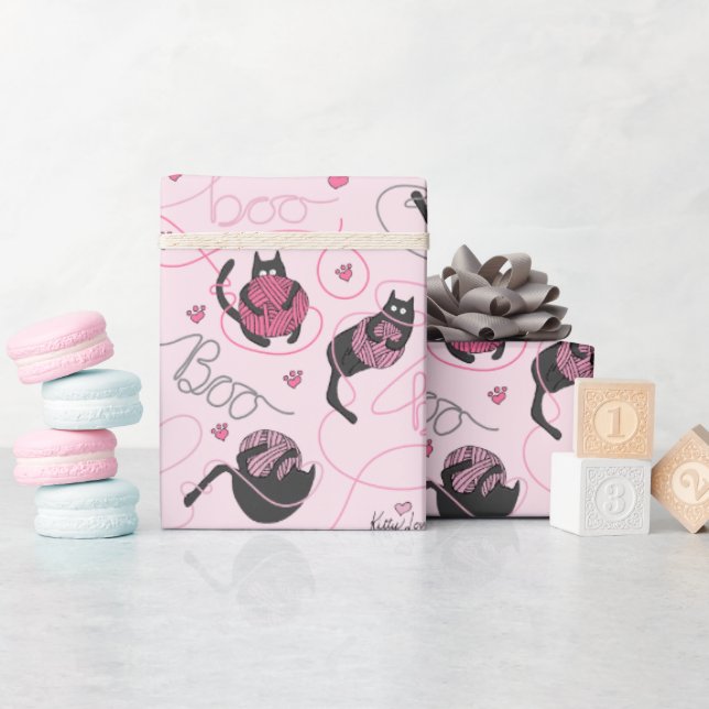 Papel De Presente Gatinho Rosa Amor de Gatinhos e Novelinhos Enrolad (Chá de bebê)