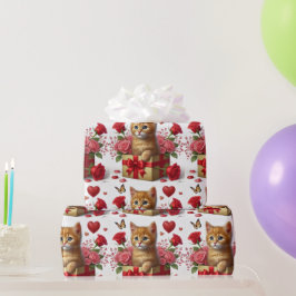 Papel De Presente Gatinho Ruivo Amor no Dia dos Namorados Caixa