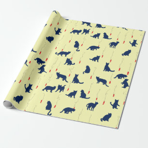 Papel De Presente Gatinhos brancos e peixes vermelhos