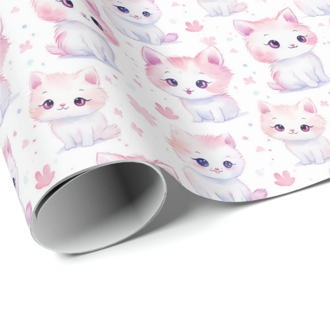 Papel De Presente Gatinhos Cor-de-Rosa Grafos (Ponta do rolo)