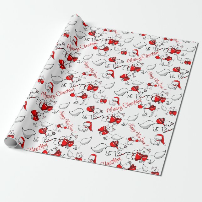 Papel De Presente Gatinhos de Natal Bons e Meowy (Desenrolado)