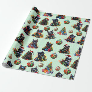 Papel De Presente Gatinhos de Natal Pretos Reproduzíveis