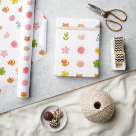 Papel De Presente Gatinhos e Flores