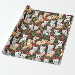 Papel De Presente Gatinhos na Holly Christmas