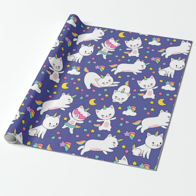 Papel De Presente Gatinhos Rainbow Unicorn (Desenrolado)