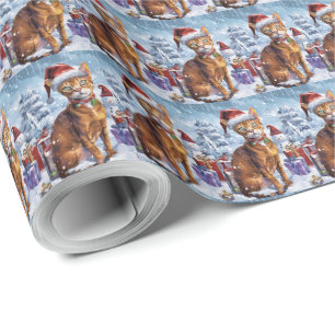 Papel De Presente Gato Abissínio Natal Feliz Terra de Encantamento d