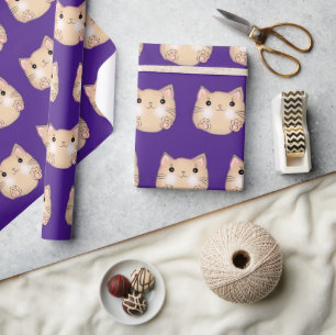 Papel De Presente Gato amarelo sobre roxo real