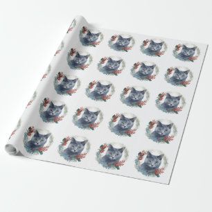Papel De Presente Gato Azul Russo no Aro de Natal Kit de Gatinhos Fe