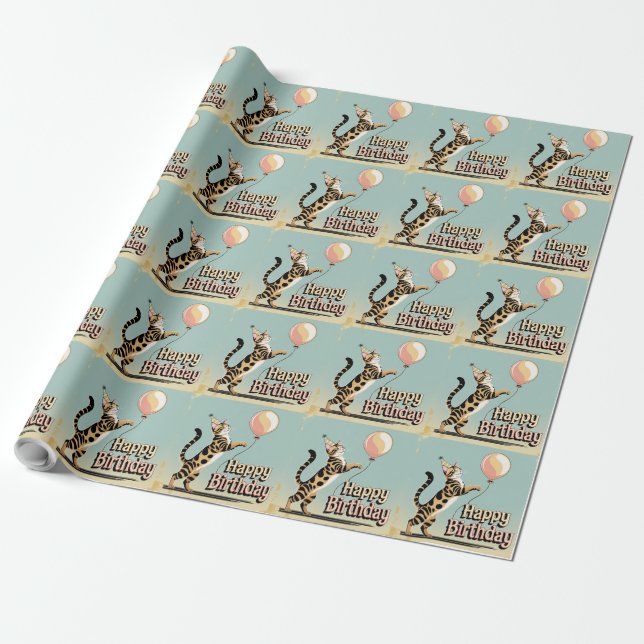 Papel De Presente Gato Bengal Colorido  (Desenrolado)