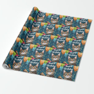 Papel De Presente Gato Bengal com Balões