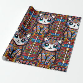 Papel De Presente Gato Bonito com Charme de Padrão Tradicional