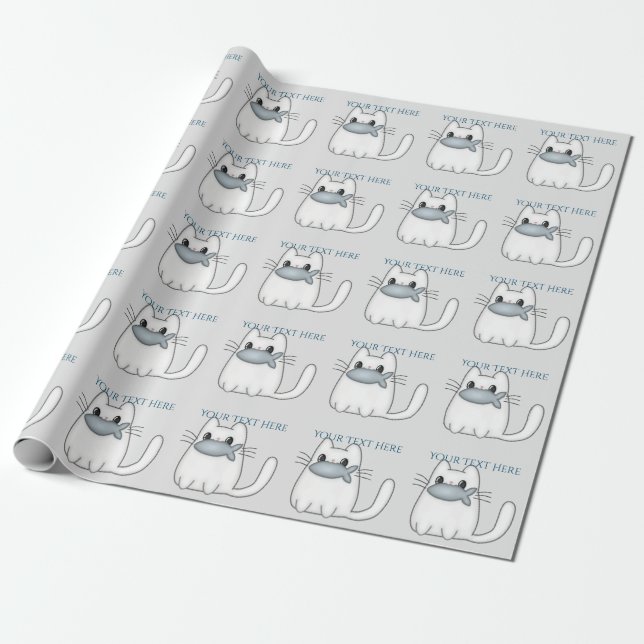 Papel De Presente Gato bonito com o prêmio Peixe (Desenrolado)